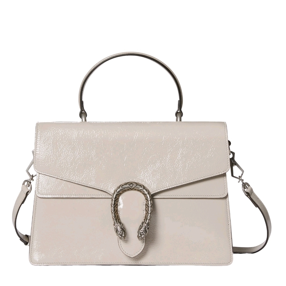 Gucci Dionysus Sphinx Grey Patent Leather Top Handle Convertible Bag Authentic
